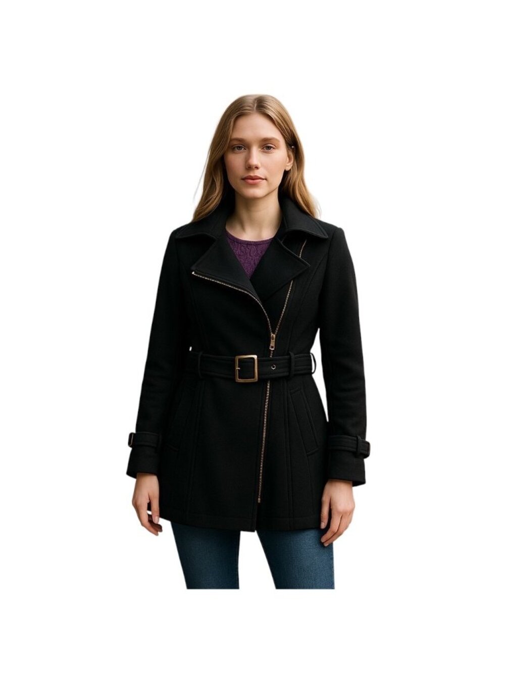 Bebe Y2K Wool Pea Coat Black Size M Minimalist Classic Preppy Neutral Fall Cozy